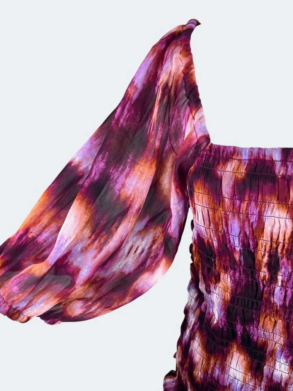 Old Navy Womens Tall Smocked Puff-Sleeve Top Tie-Dye Print L